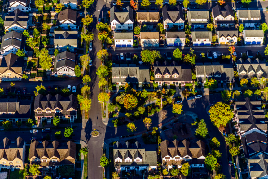 aerial view of seattle smart home neighborhood washington.