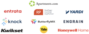 Rently Integration Partners: Apartments.com, entrata, realpage, yardi, knock, butterflymx, engrain, kwikset, yale, honeywell home