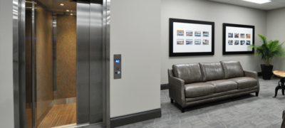 multifamily residence waiting area with elevator access control