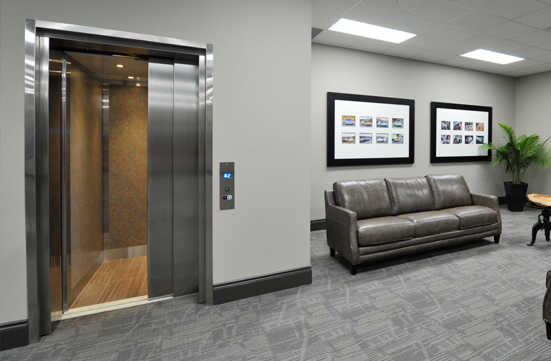 multifamily residence waiting area with elevator access control