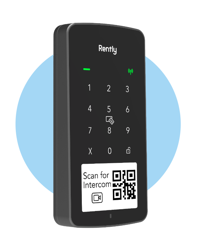access panel with intercom on a blue circle background