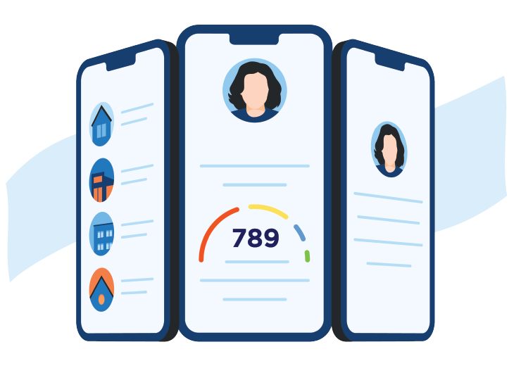 3 cell phones side-by-side displaying the verified renter score