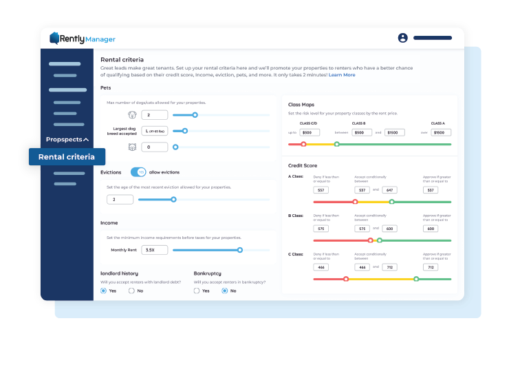 manager dashboard highlights verified renter, renter criteria