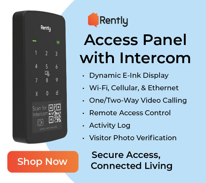 Access Panel with Intercom advertising dynamic display, wi-fi, cell, and ethernet connectivity, remote access control, and video calling