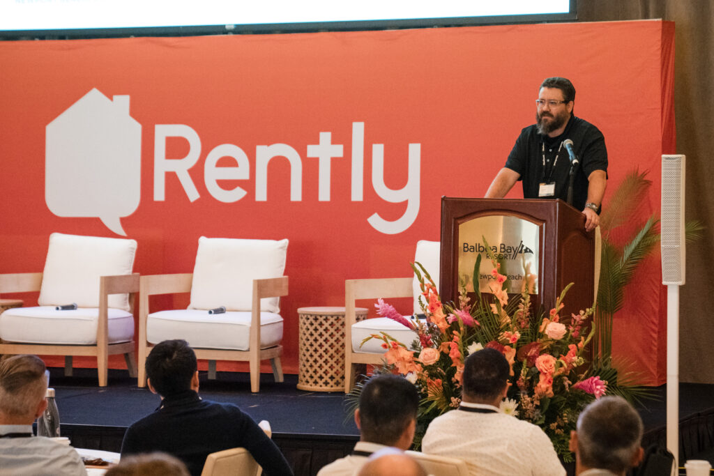 Rently CEO Merrick Lackner addressees the Rently Summit attendees