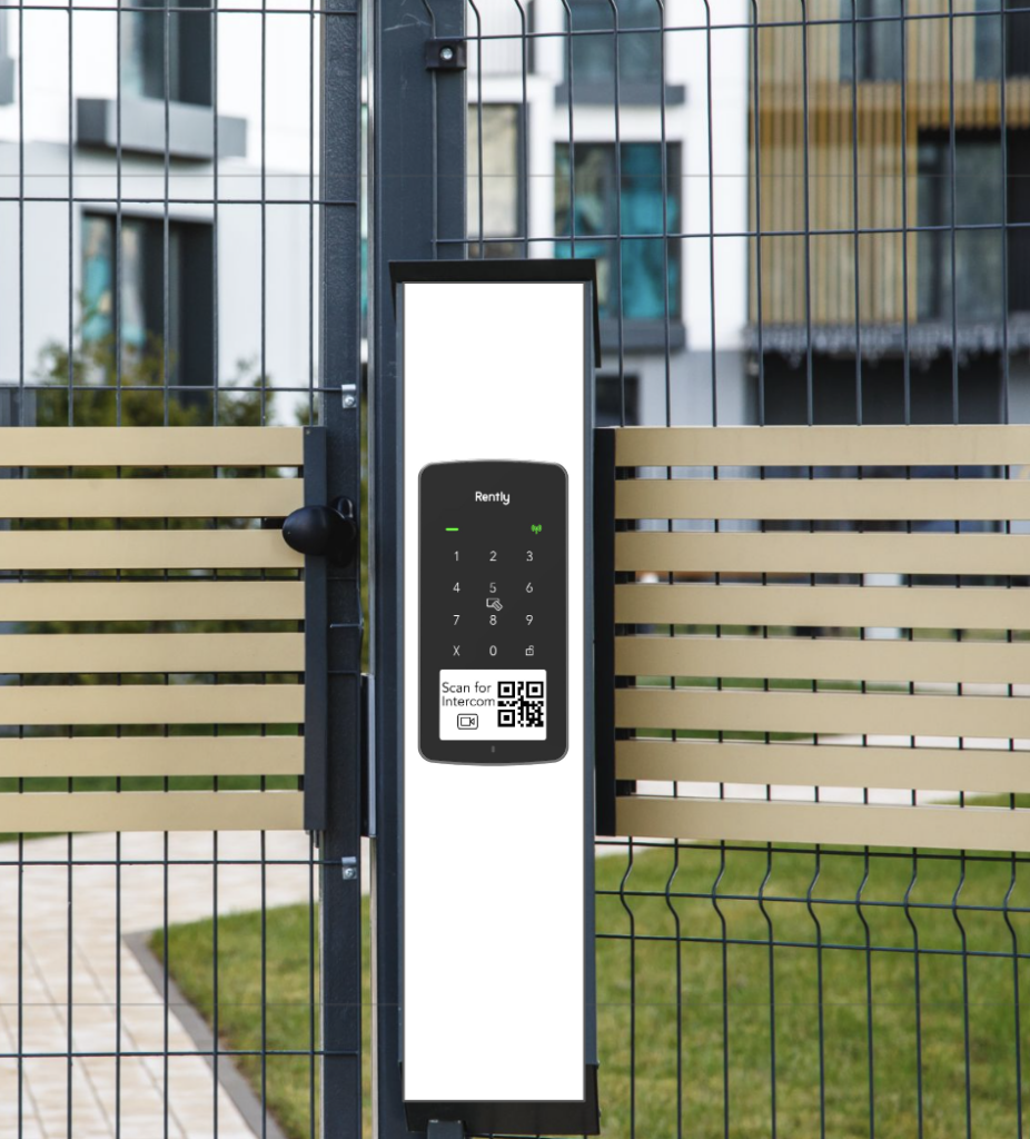 Access panel with intercom installed on front gate of a multifamily community