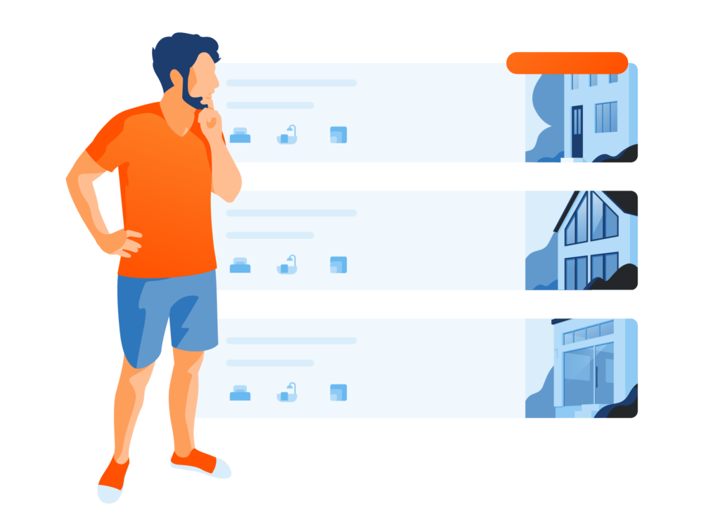 man ponders between touring single family or multifamily rental