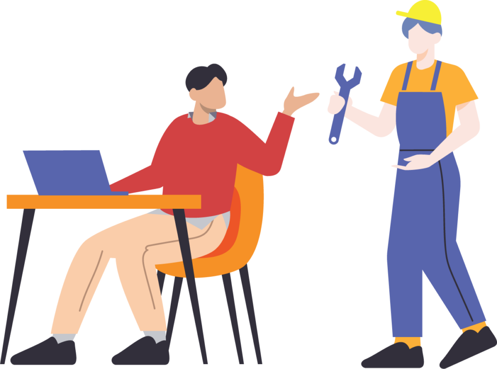 manager and technician illustration easily collaborate during smart home installation