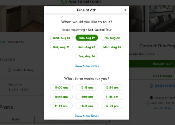 Rently's integration with apartments.com makes it easy to market your self-guided tours