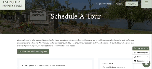 market self-guided tours with a button on your website