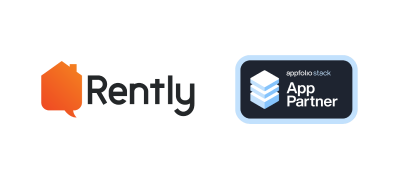 Rently logo and the AppFolio Stack App Partner logo
