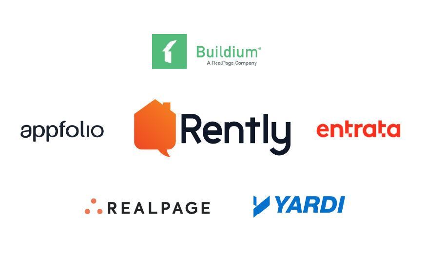 Rently's PMS integrations: Buildium, AppFolio, Entrata, Realpage, Yardi