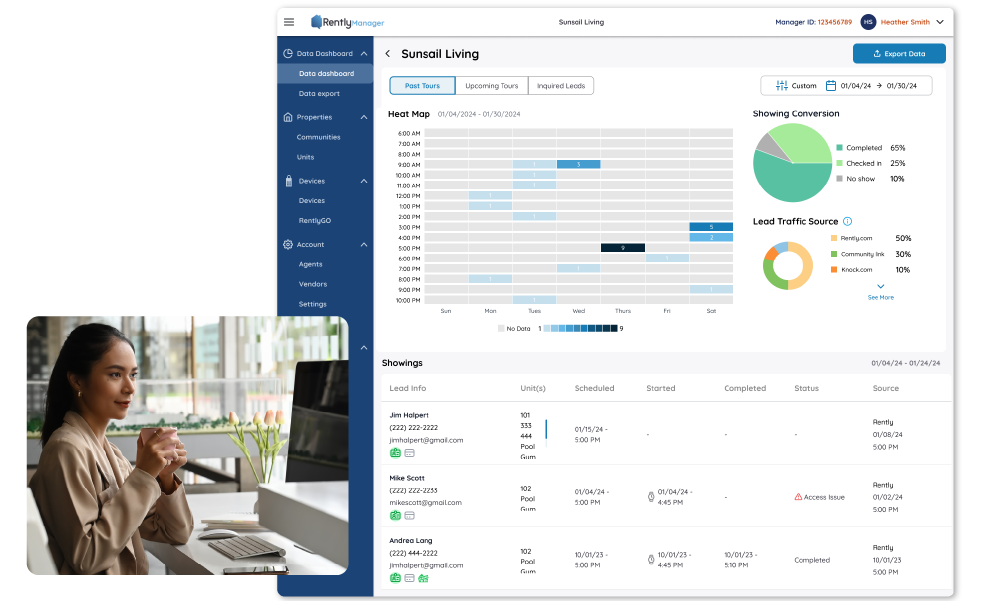 listing tour data in the rently data dashboard