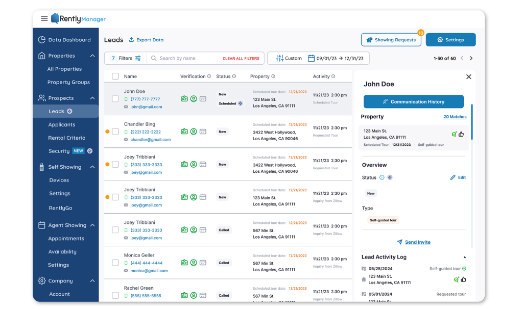 Rently's single family leads dashboard