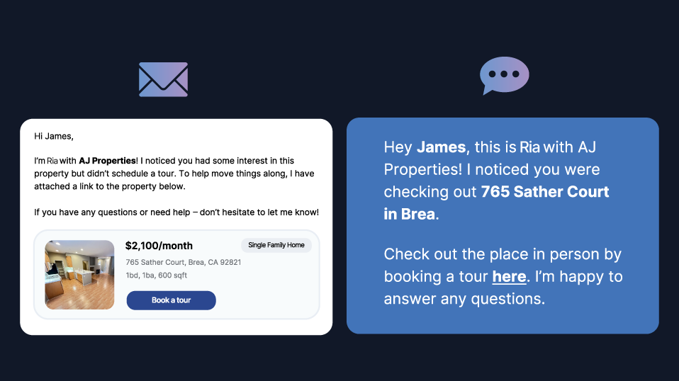 AL leasing agent Ria remembers conversations across email and SMS