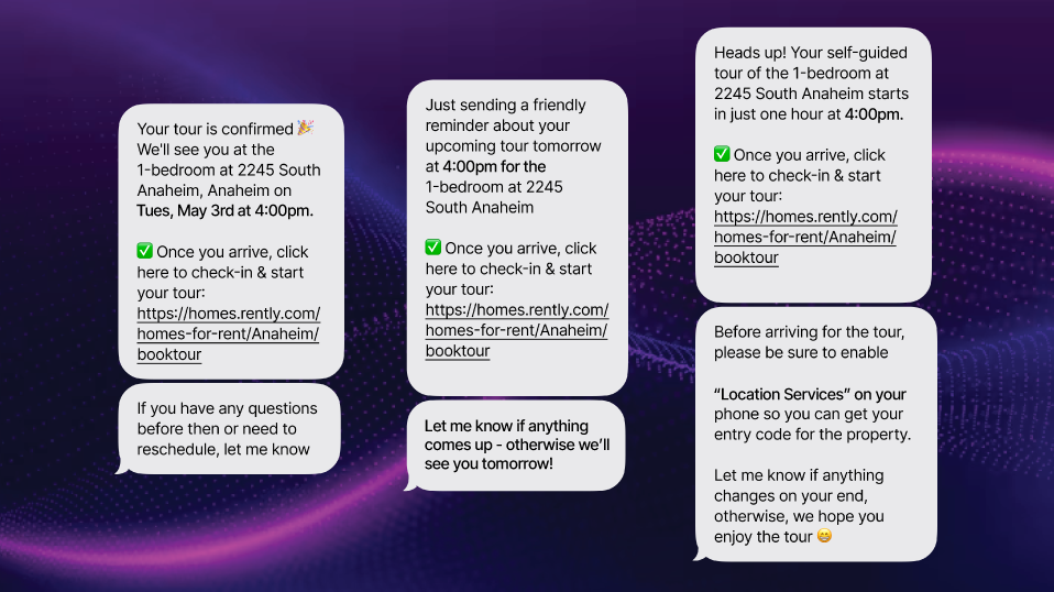 automated tour reminder messages from AI agent