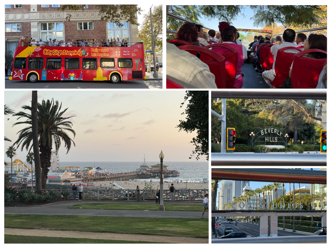 Collage of photos from Rently Summit 2026 of the double decker bus tour